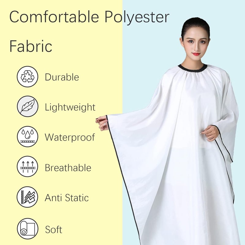 Iusmnur Barber Cape, Professional Hair Salon Cape with Adjustable Metal Clip, Shampoo Hair Cutting Cape for Barbers and Stylists - 55 x 63 inches (White) - Image 3